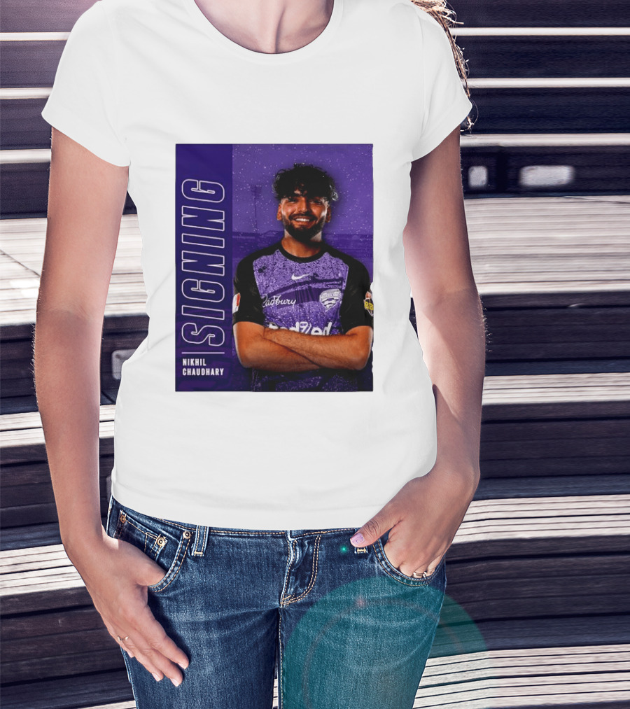 Nikhil Chaudhary Signing Hobart Hurricanes Cadbury BBL T-Shirt