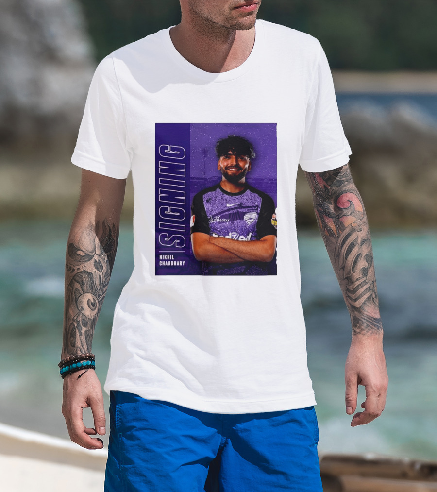 Nikhil Chaudhary Signing Hobart Hurricanes Cadbury BBL T-Shirt
