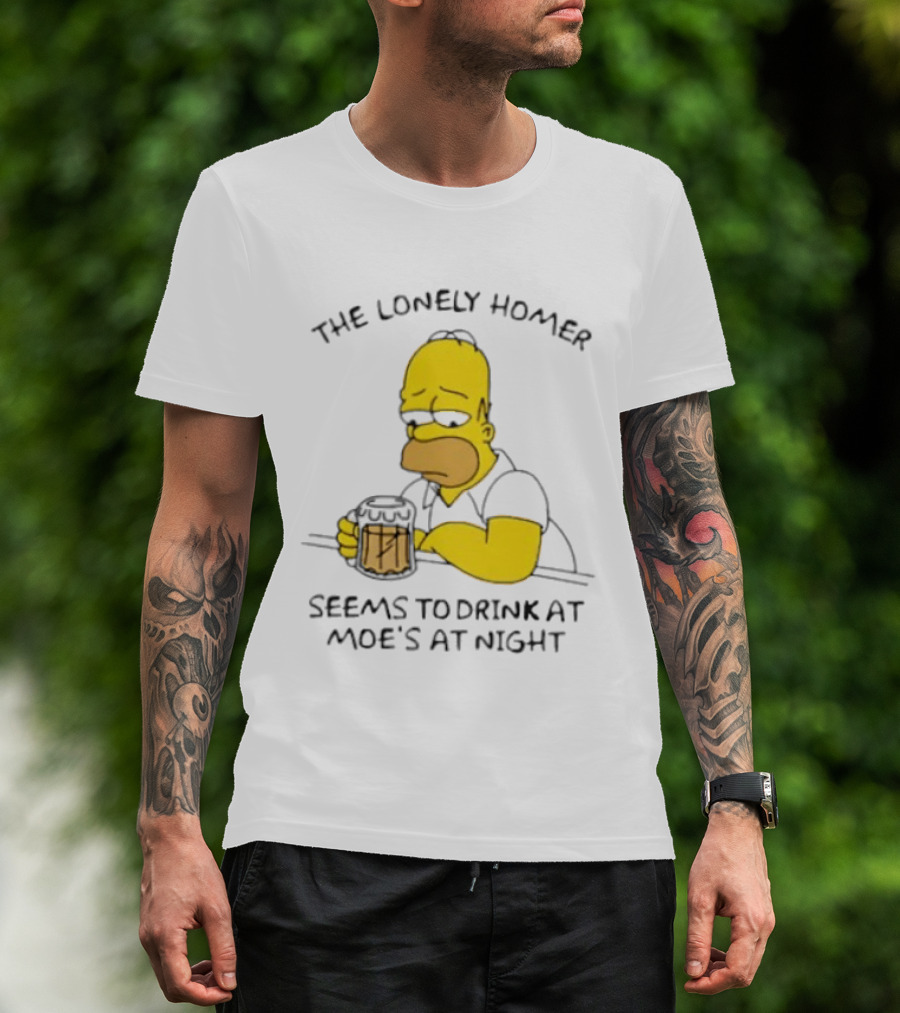 The Lonely Homer Drinking At Moe's Tavern Mood Nighttime Scene T-Shirt