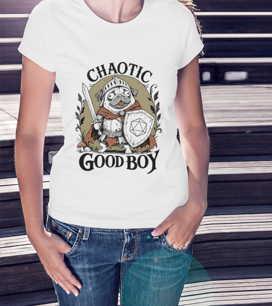 Chaotic Good Boy Pug Knight Adventure Dungeons And Dragons T-Shirt