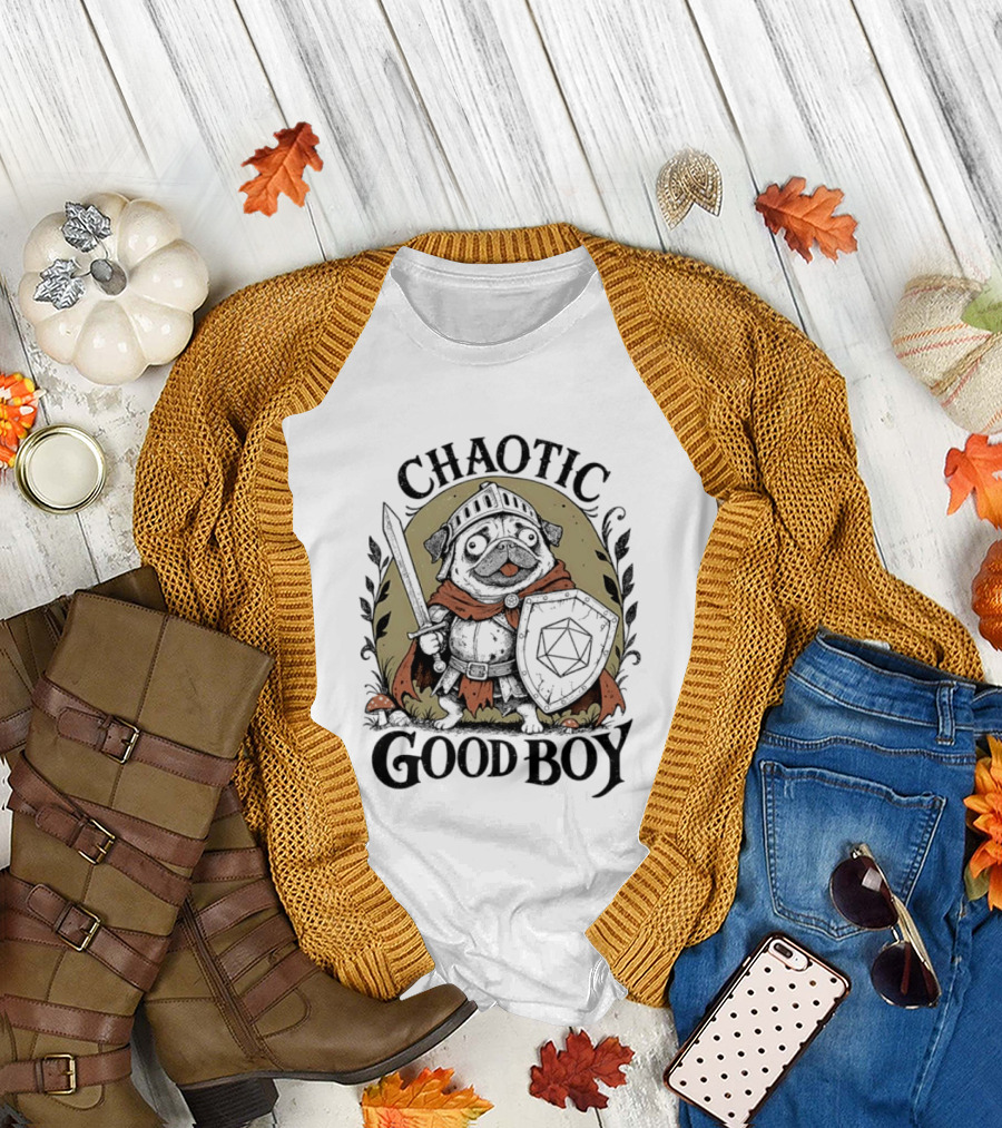 Chaotic Good Boy Pug Knight Adventure Dungeons And Dragons T-Shirt