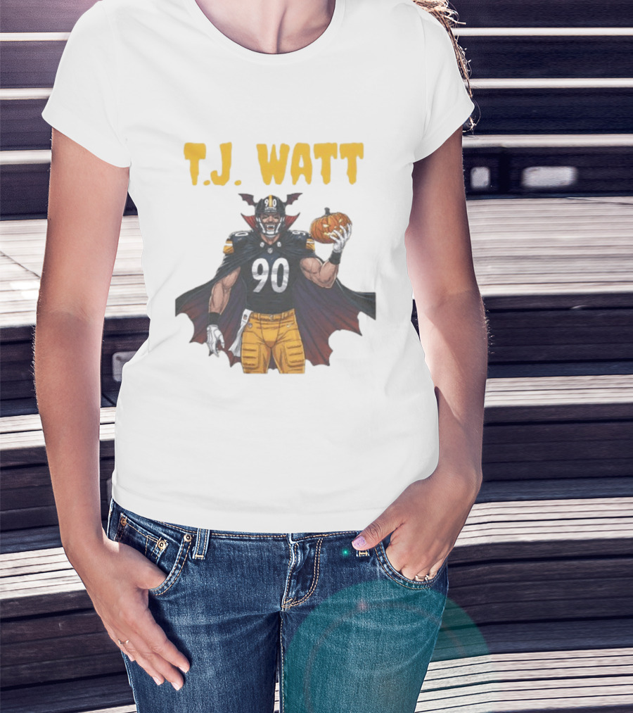 T.J. Watt Pittsburgh Steelers Halloween Dracula 90 Football Pumpkin T-Shirt