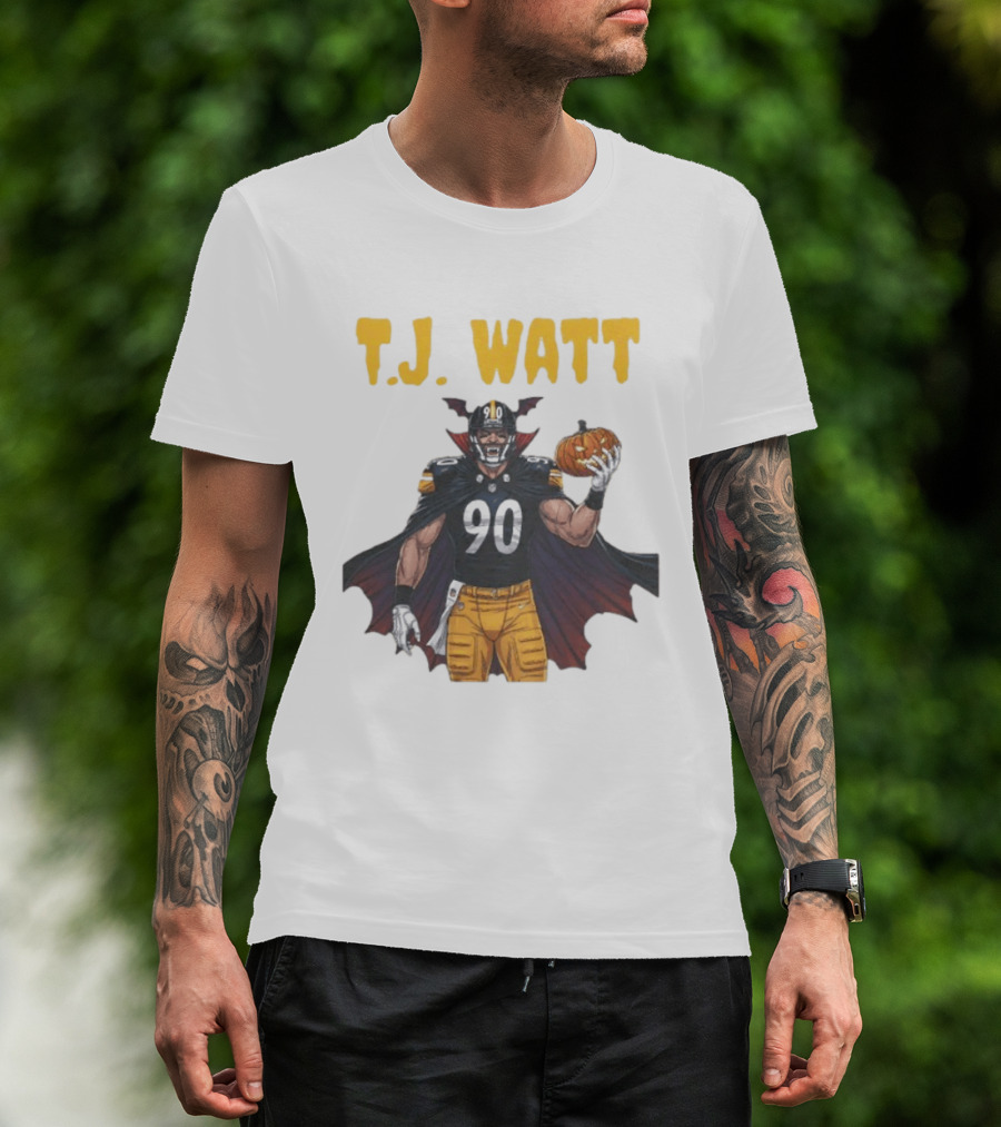 T.J. Watt Pittsburgh Steelers Halloween Dracula 90 Football Pumpkin T-Shirt