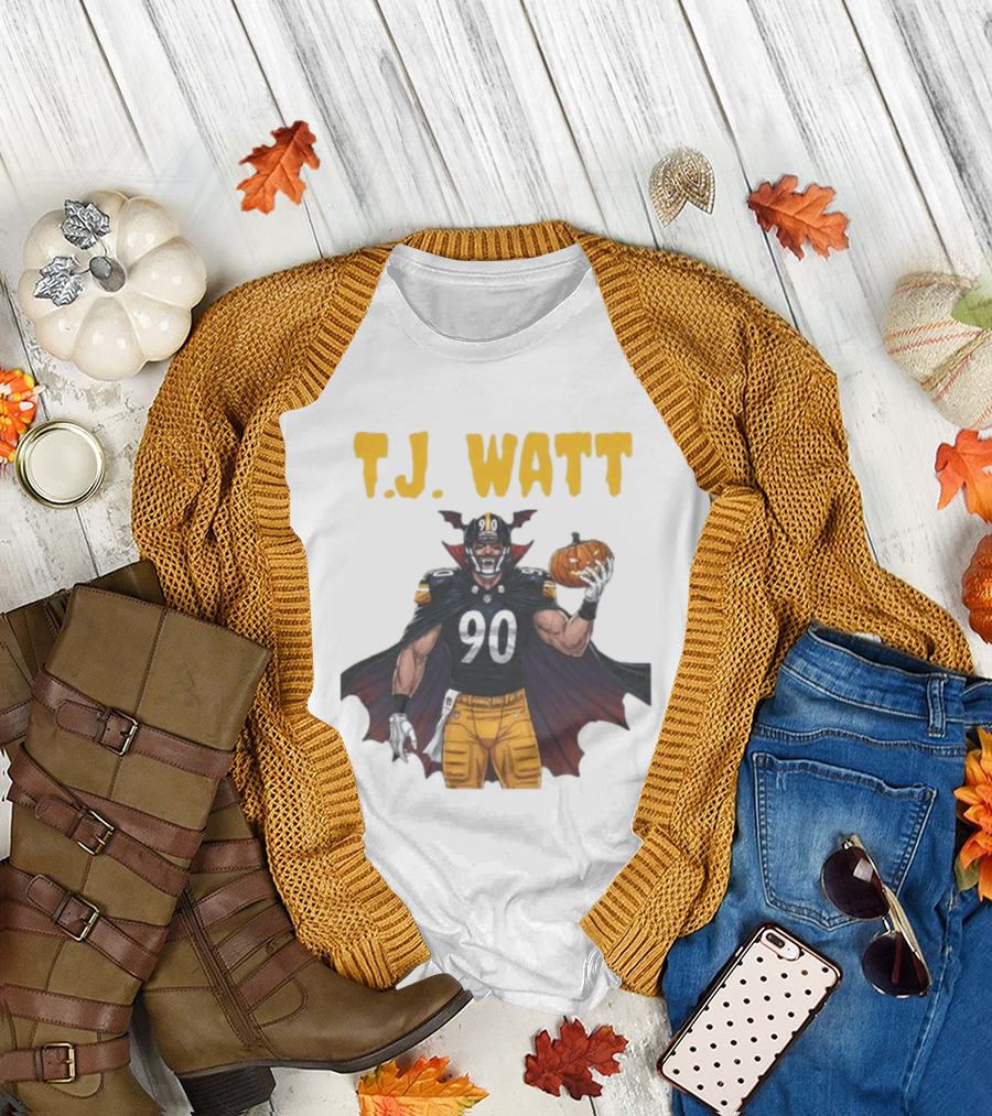 T.J. Watt Pittsburgh Steelers Halloween Dracula 90 Football Pumpkin T-Shirt