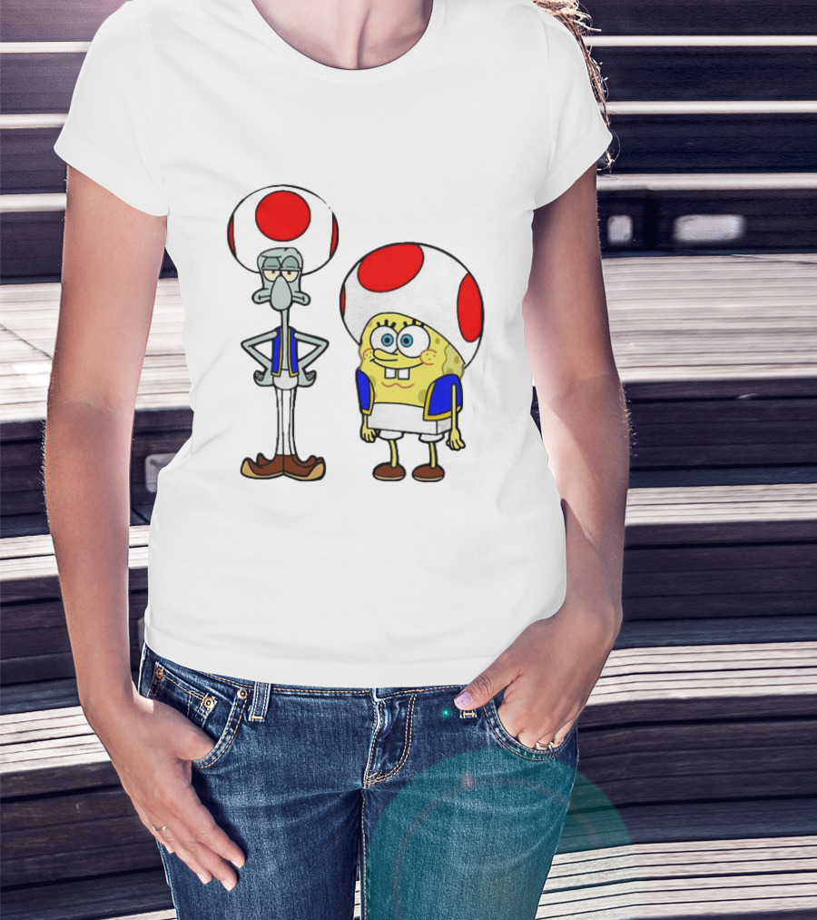 Toad Squidward Spongebob Crossover Super Mario Game Characters T-Shirt