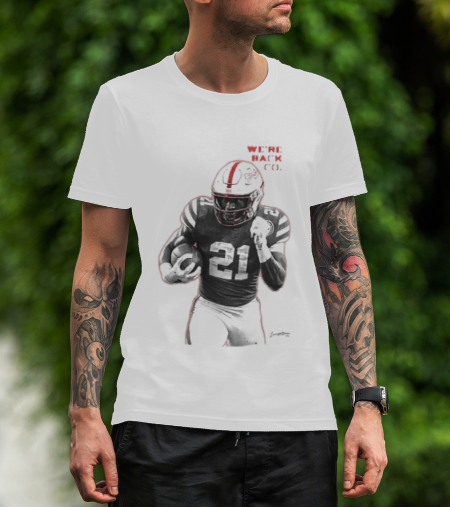We're Back CO EMoney Backfield Football Player Number 21 Football Helmet Illustrated T-Shirt