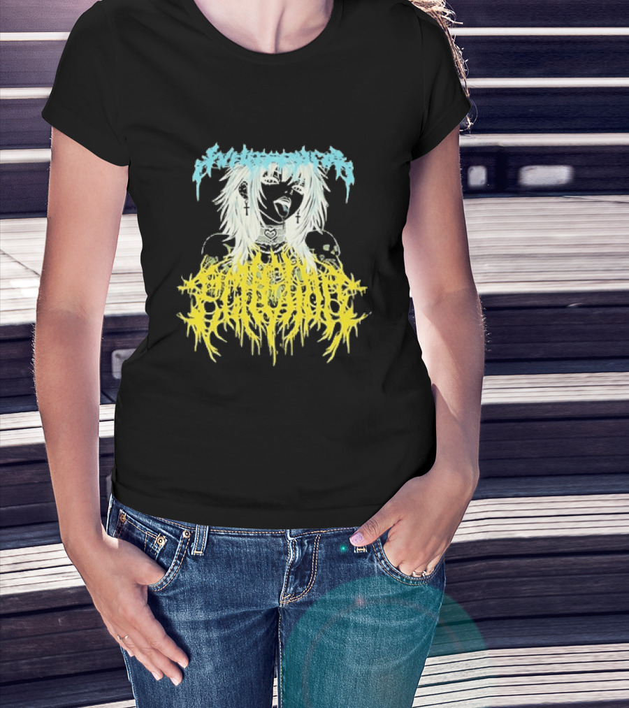 Anime Girl Emo Goth Aesthetic Crybaby Hardcore Chained Heart Cross Earrings T-Shirt