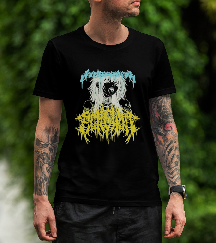 Anime Girl Emo Goth Aesthetic Crybaby Hardcore Chained Heart Cross Earrings T-Shirt