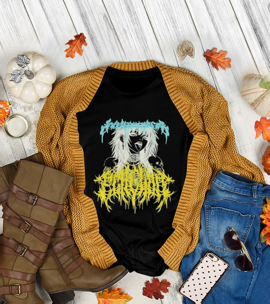 Anime Girl Emo Goth Aesthetic Crybaby Hardcore Chained Heart Cross Earrings T-Shirt