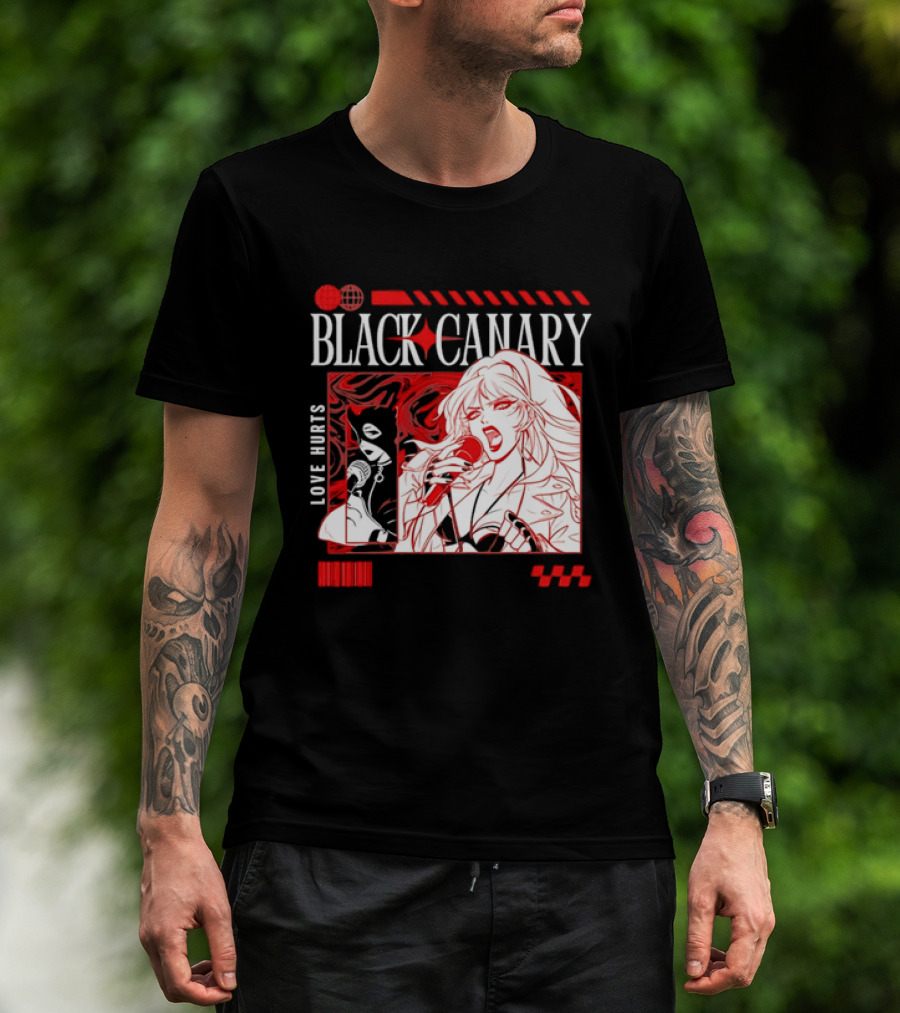 Black Canary Love Hurts DC Comics Superhero Microphone Music Scene T-Shirt