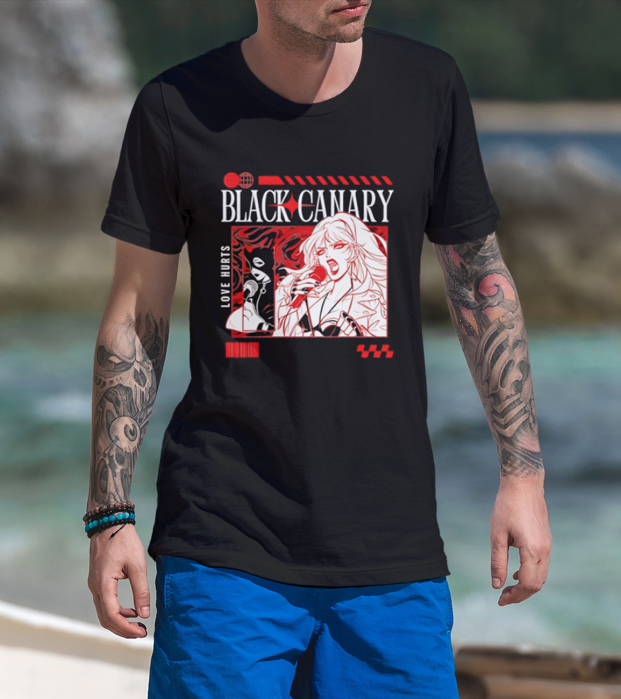 Black Canary Love Hurts DC Comics Superhero Microphone Music Scene T-Shirt