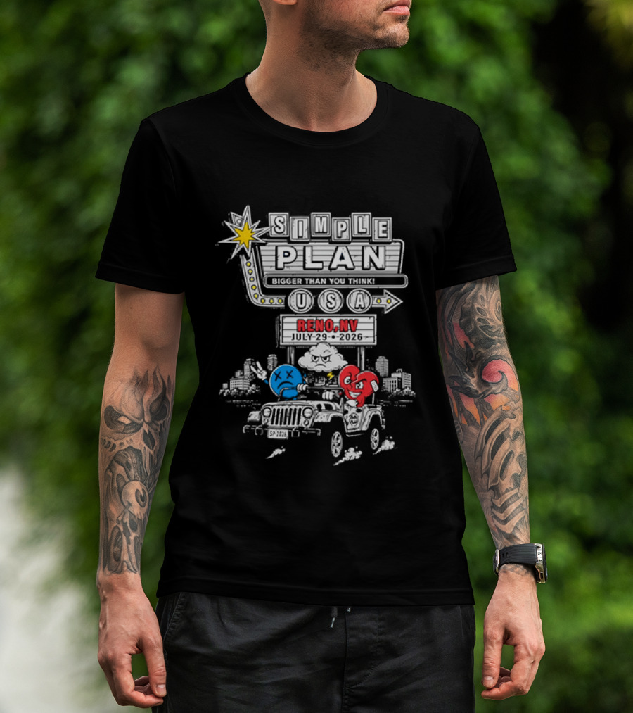 Bigger Than You Think Simple Plan USA Tour Reno NV 2026 Jeep Adventure T-Shirt