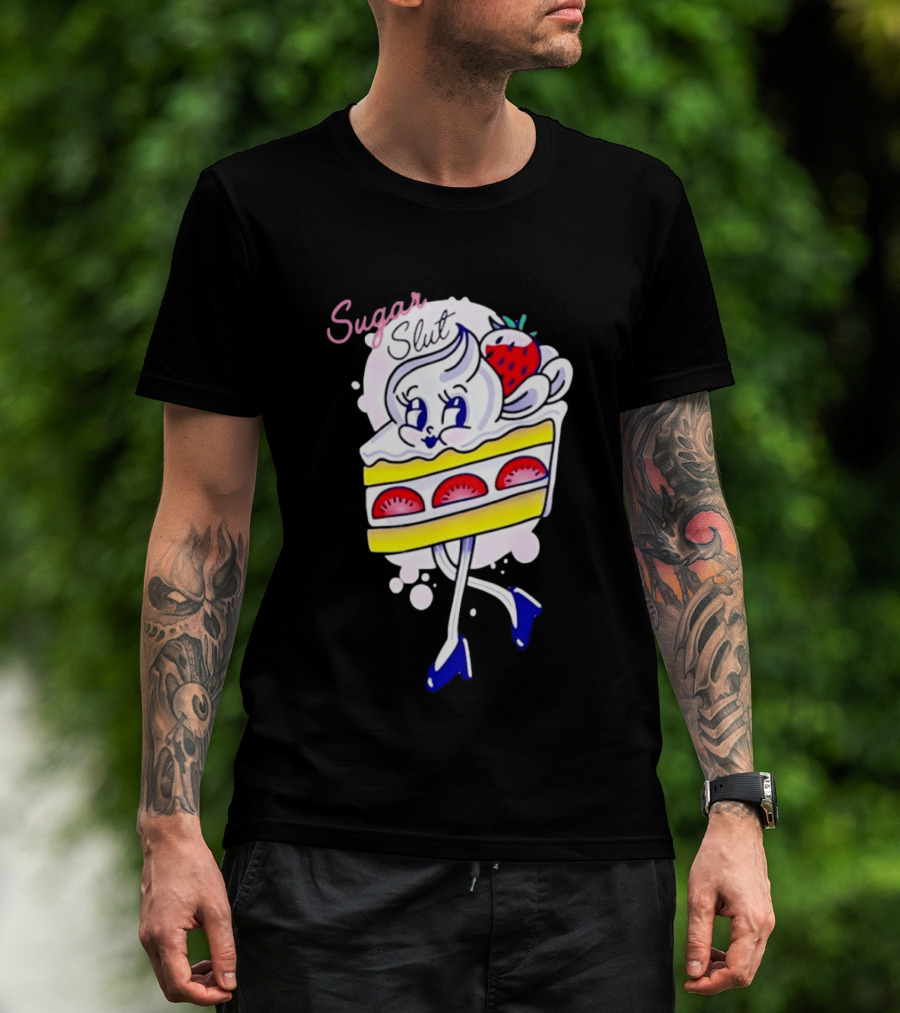 Sugar Slut Strawberry Cake Cartoon Slice With Whipped Cream And Berries T-Shirt