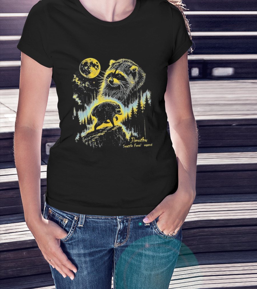 Timothy Seattle Feral Legend Raccoon Wildlife Moon Night Scene T-Shirt