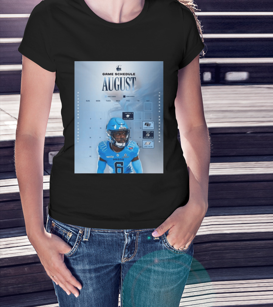 Toronto Argonauts August Game Schedule 2023 CFL Football Player Calendar T-Shirt