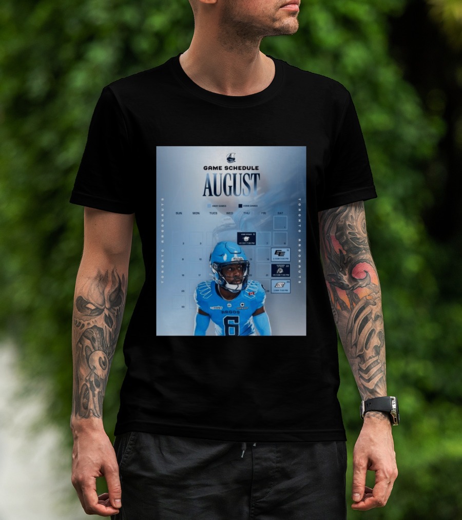 Toronto Argonauts August Game Schedule 2023 CFL Football Player Calendar T-Shirt