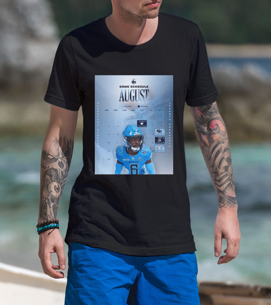 Toronto Argonauts August Game Schedule 2023 CFL Football Player Calendar T-Shirt
