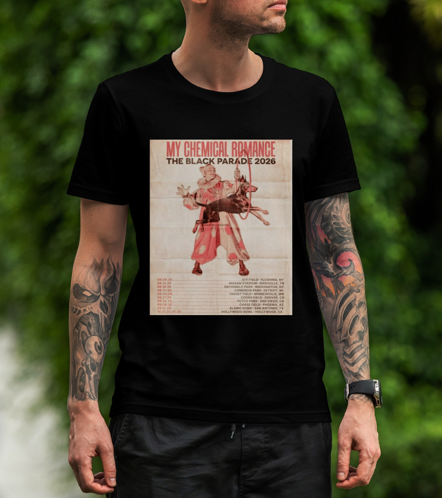 My Chemical Romance The Black Parade 2026 Tour Dates Clown And Dog T-Shirt