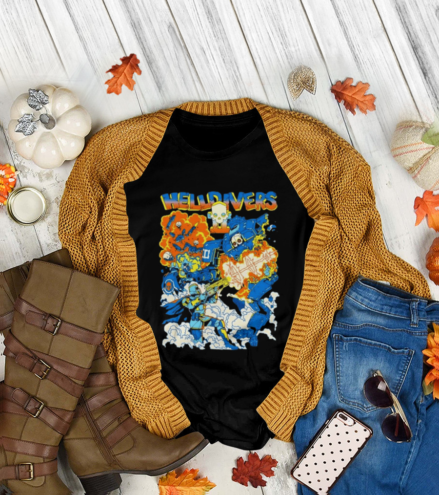 Helldivers Super Earth Soldier Combat Action Explosive Battle Scene T-Shirt