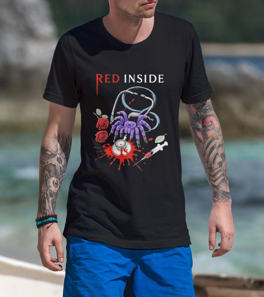 Red Inside Purple Tarantula Stethoscope Syringe Roses T-Shirt