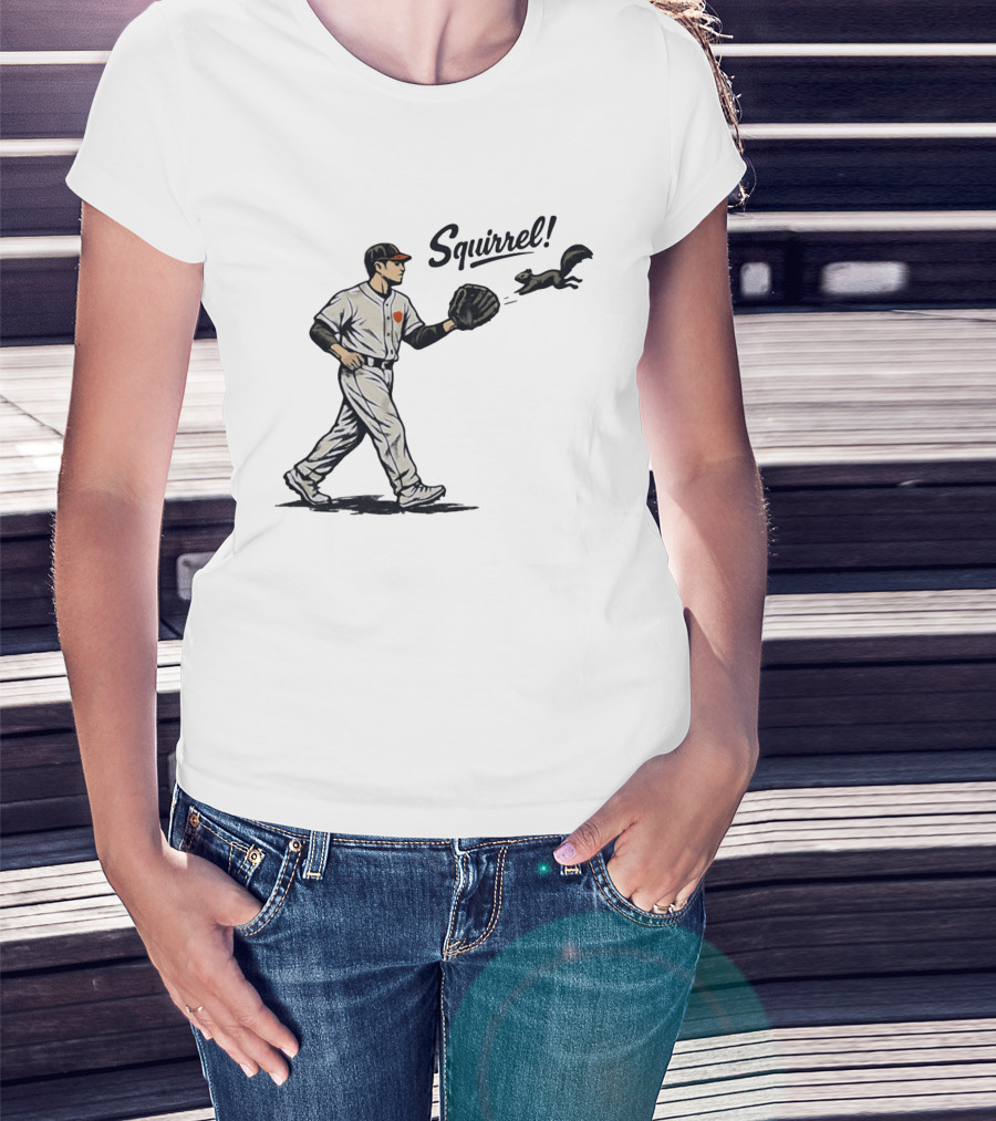 Baseball Player With Glove And Squirrel Chase T-Shirt