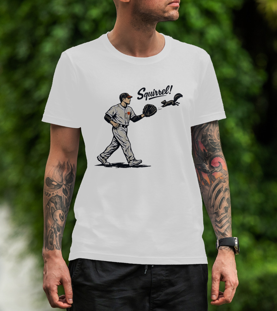 Baseball Player With Glove And Squirrel Chase T-Shirt