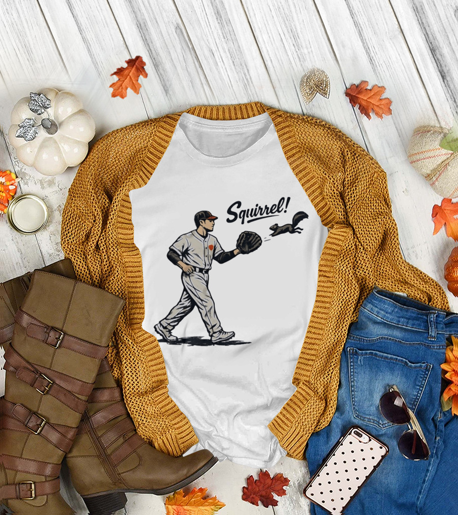 Baseball Player With Glove And Squirrel Chase T-Shirt