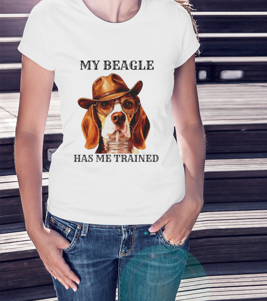 My Beagle Has Me Trained Cowboy Beagle With Hat And Glasses T-Shirt