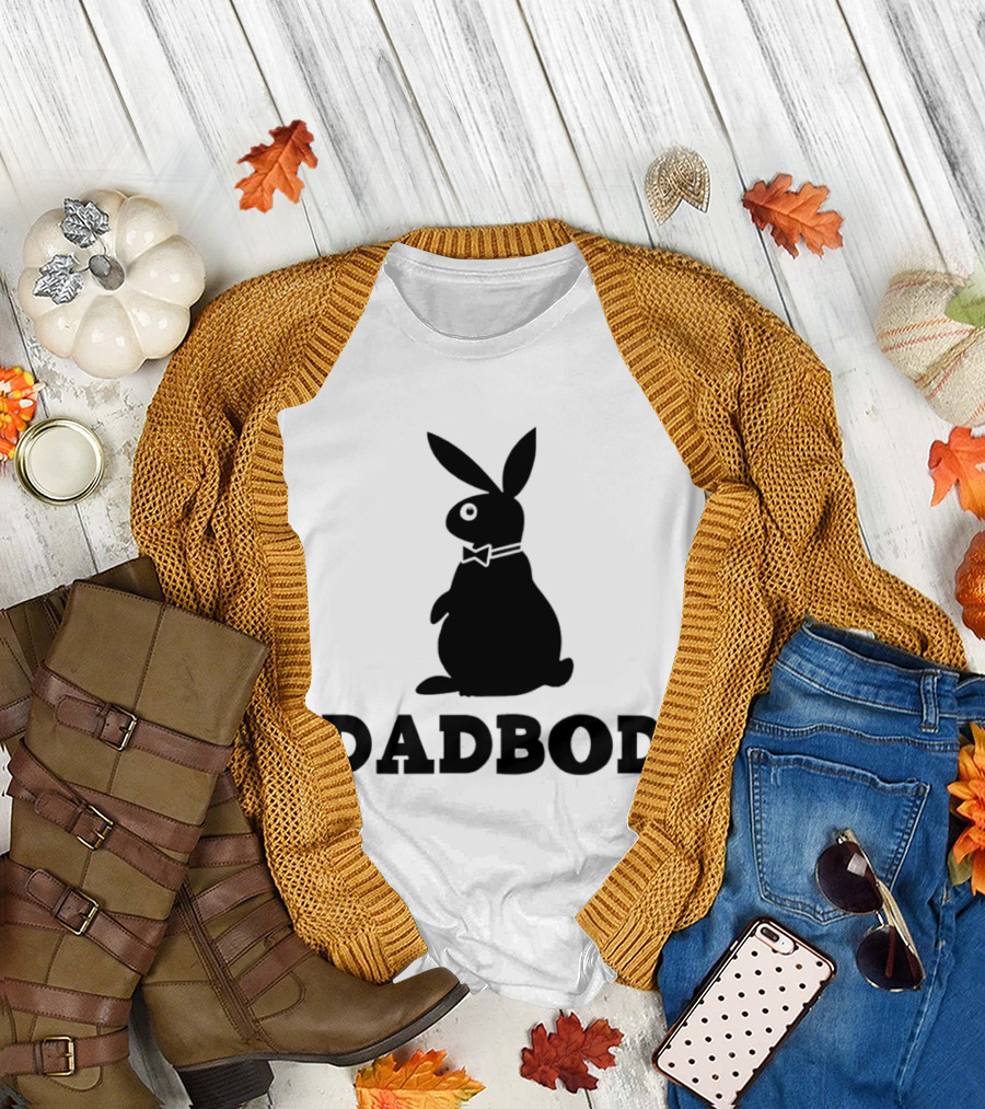 Dadbod Bunny Rabbit Dad Bod Fatherhood Humor Bow Tie T-Shirt