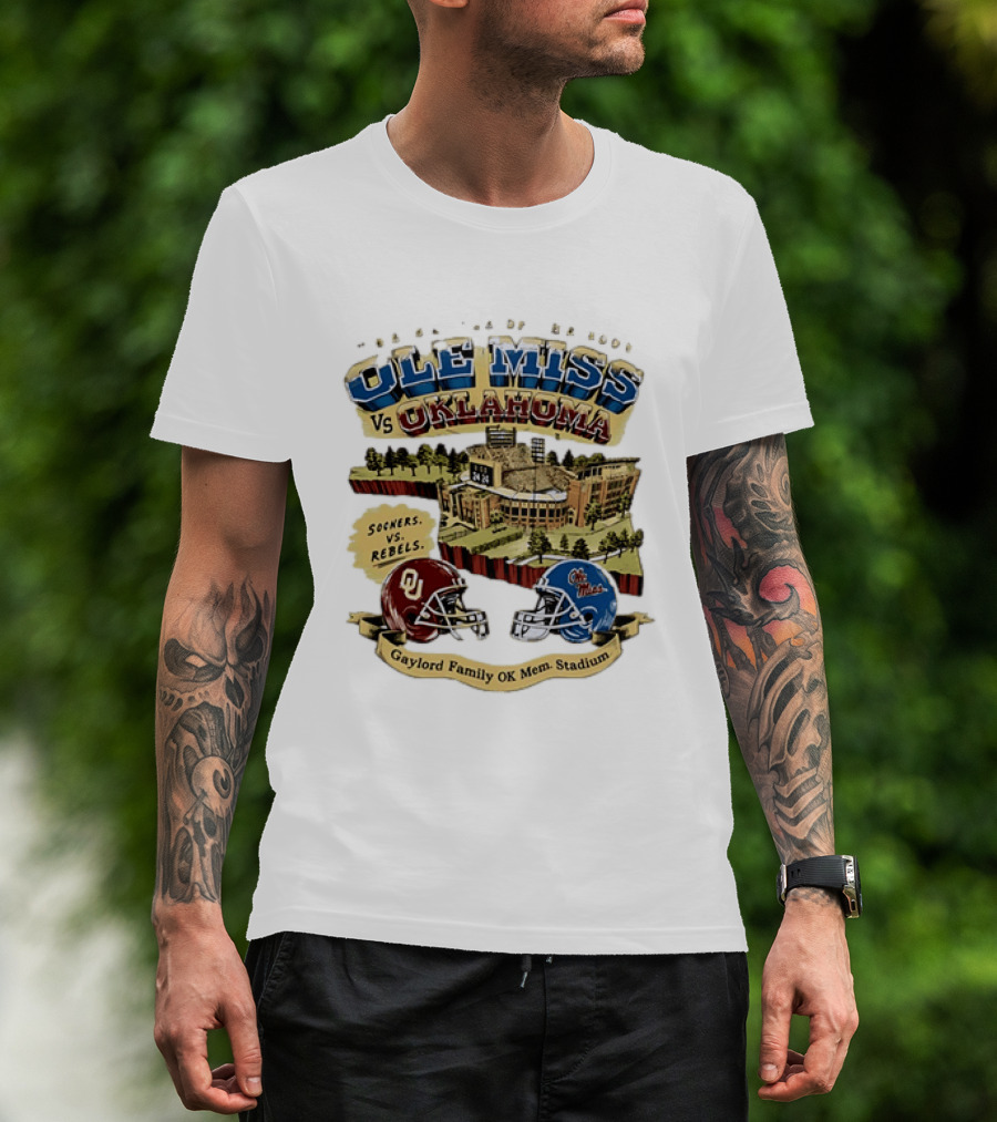 Ole Miss Vs Oklahoma Sooners Rebels Gaylord Family OK Mem Stadium T-Shirt