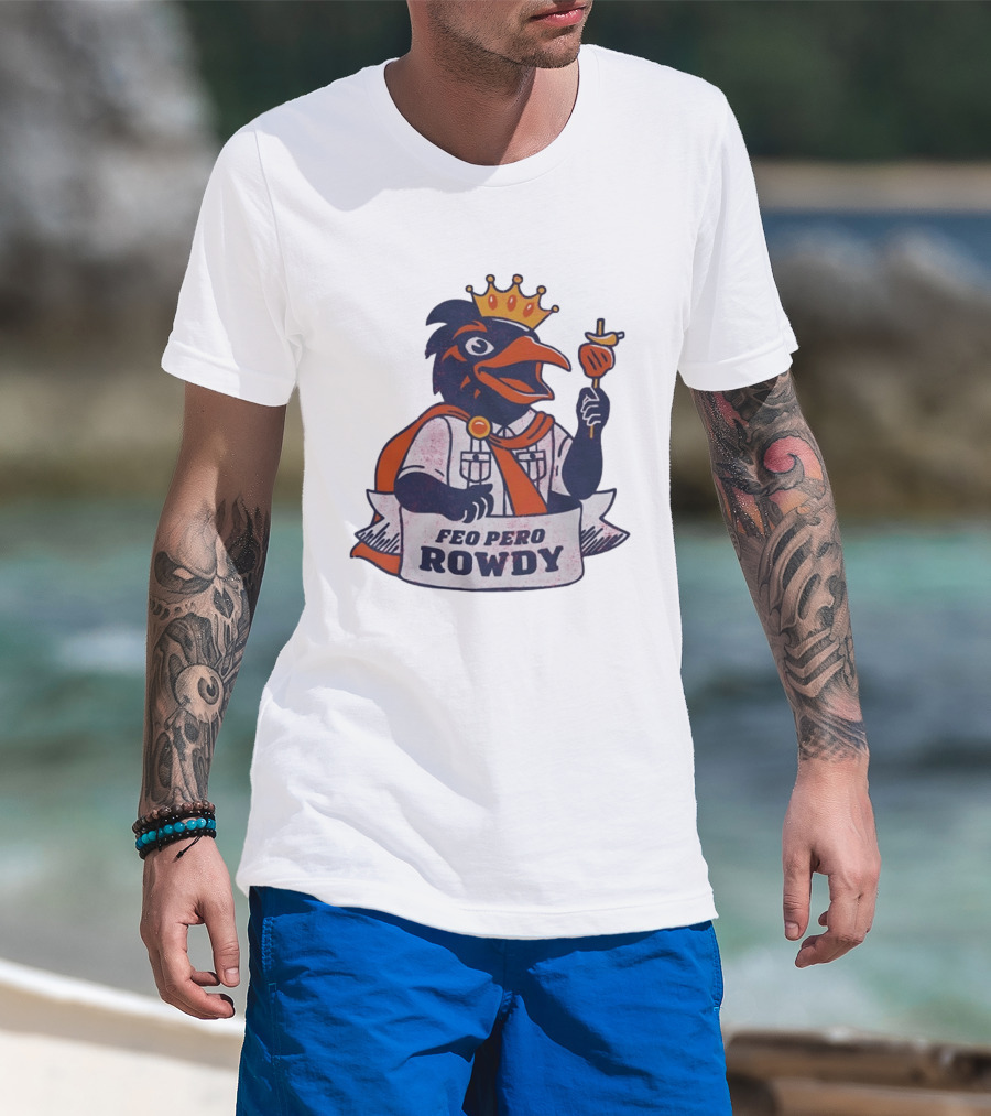 Feo Pero Rowdy Distressed Crow King Feopero With Skewer And Crown T-Shirt