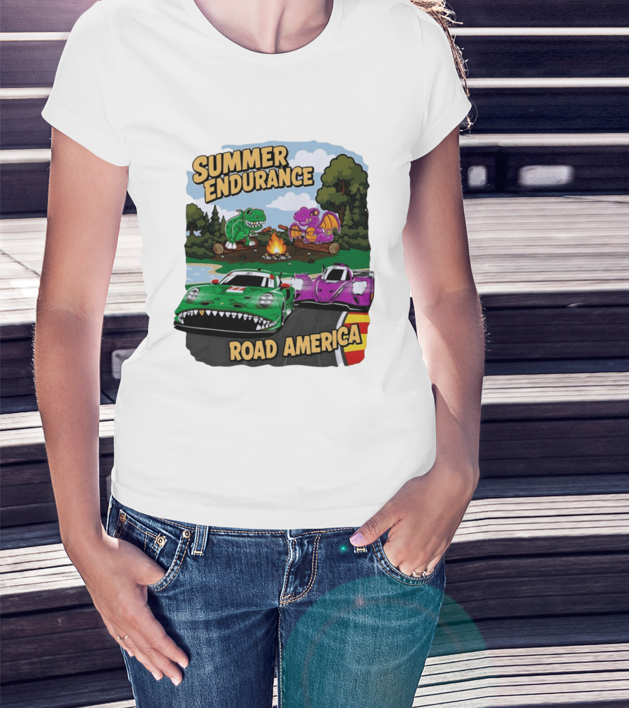 Summer Endurance Road America Racing With Dinosaurs And Dragons T-Shirt