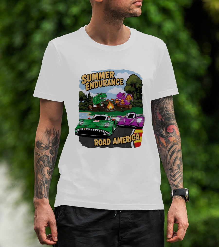 Summer Endurance Road America Racing With Dinosaurs And Dragons T-Shirt