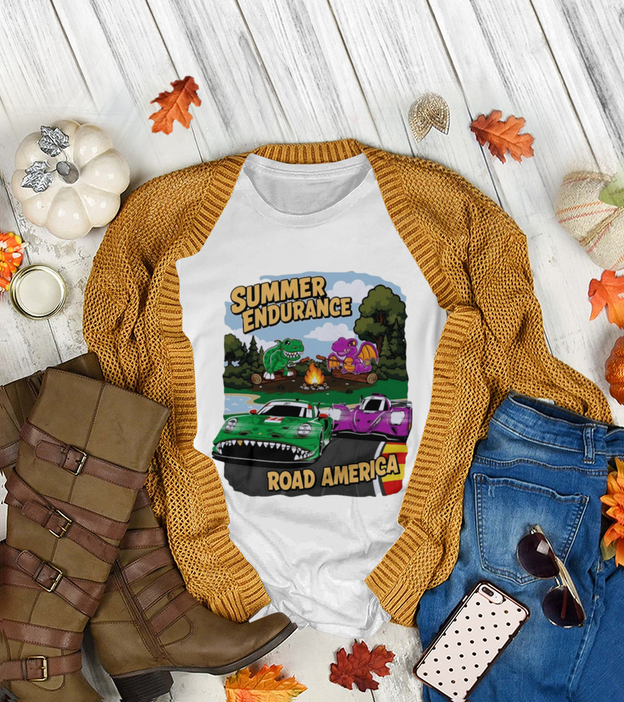 Summer Endurance Road America Racing With Dinosaurs And Dragons T-Shirt