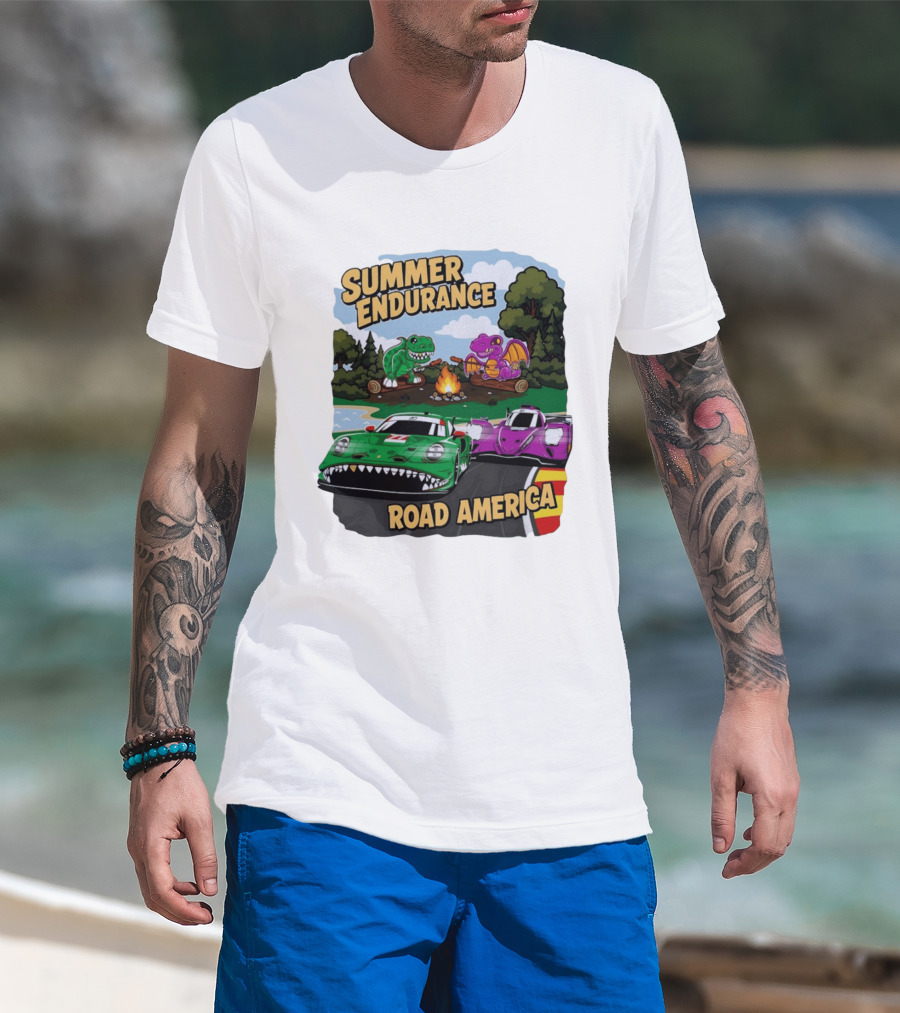 Summer Endurance Road America Racing With Dinosaurs And Dragons T-Shirt