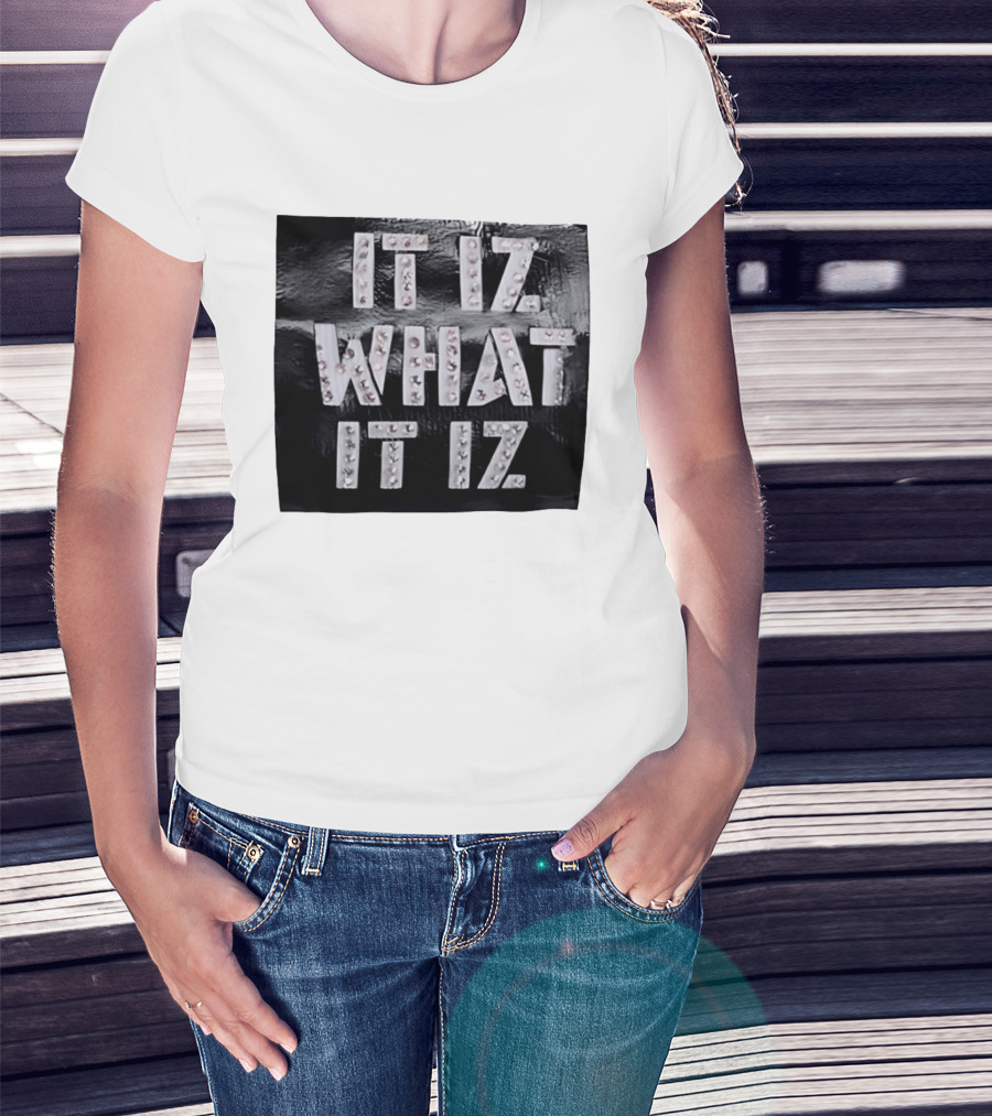 It Iz What It Iz Rhinestone Sparkly Slang Black T-Shirt