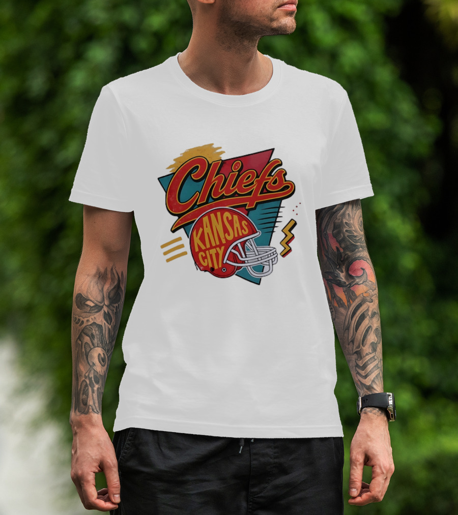 Kansas City Chiefs Helmet Retro Style Football T-Shirt