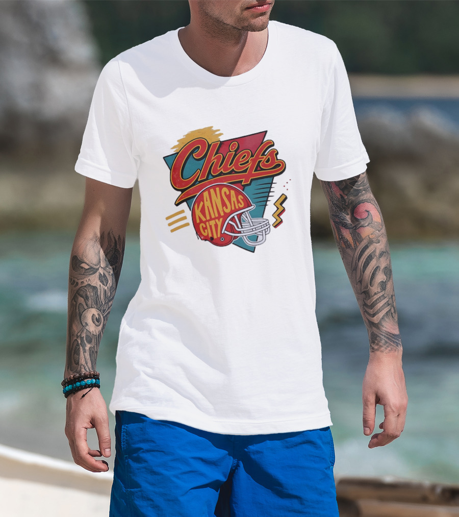 Kansas City Chiefs Helmet Retro Style Football T-Shirt