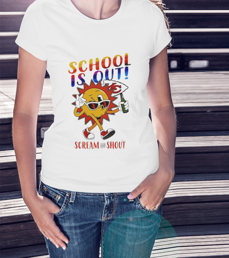Kansas City Chiefs Sun Character School Is Out Scream And Shout T-Shirt