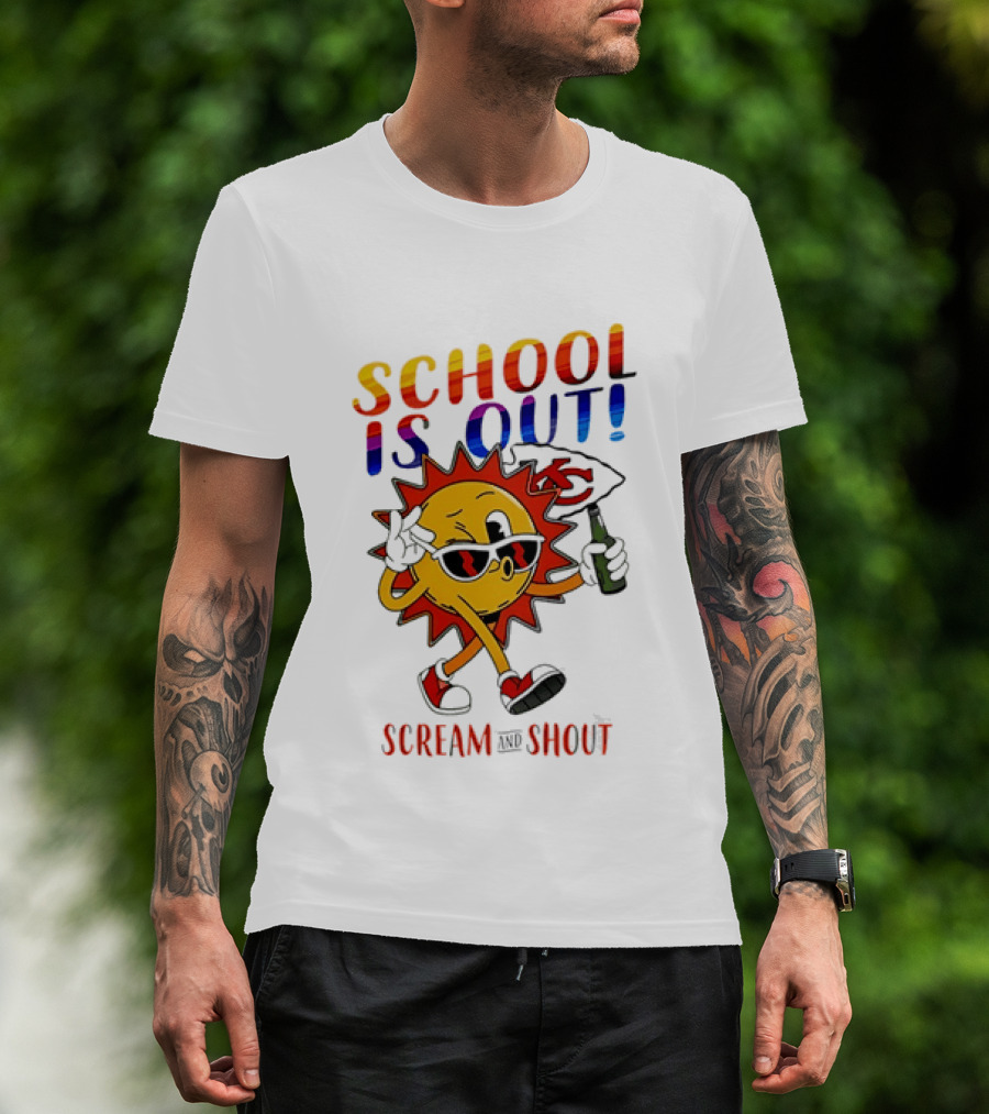 Kansas City Chiefs Sun Character School Is Out Scream And Shout T-Shirt