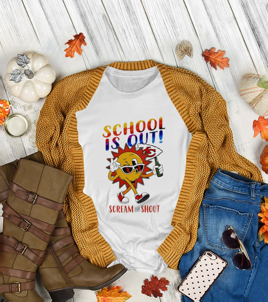 Kansas City Chiefs Sun Character School Is Out Scream And Shout T-Shirt