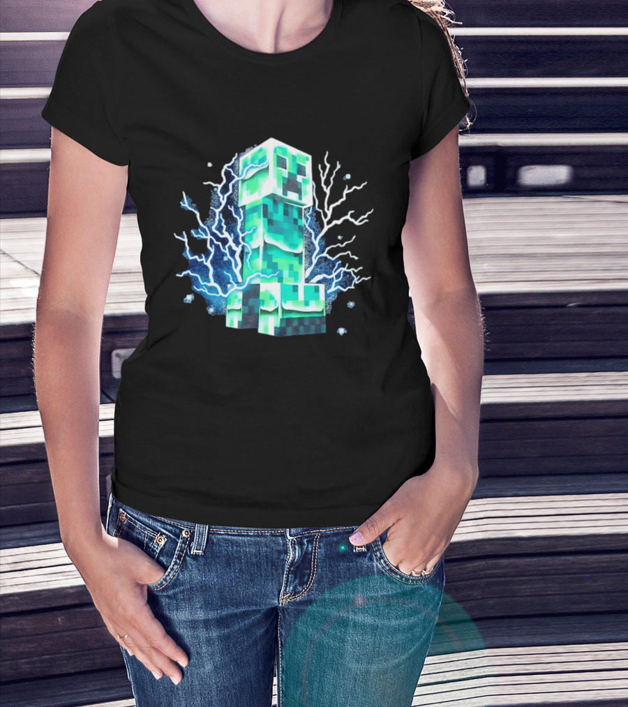 Charged Creeper Lightning Pixelated Monster Gaming Adventure T-Shirt