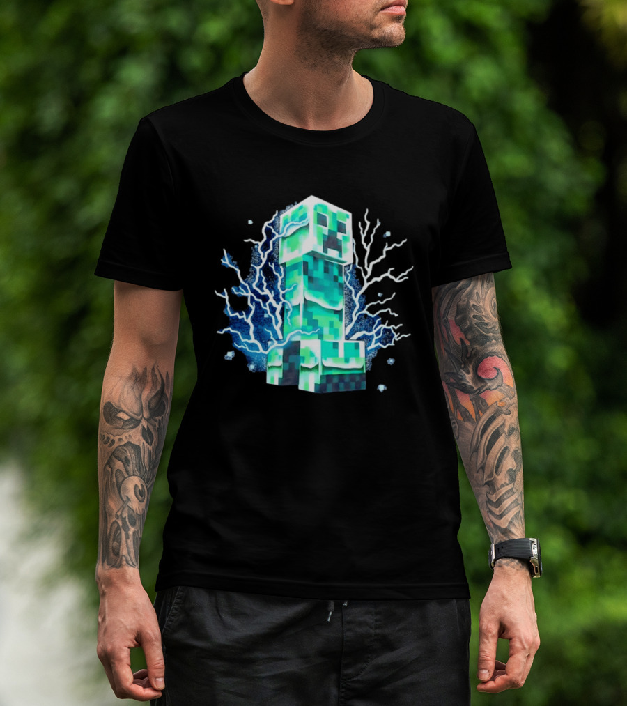 Charged Creeper Lightning Pixelated Monster Gaming Adventure T-Shirt