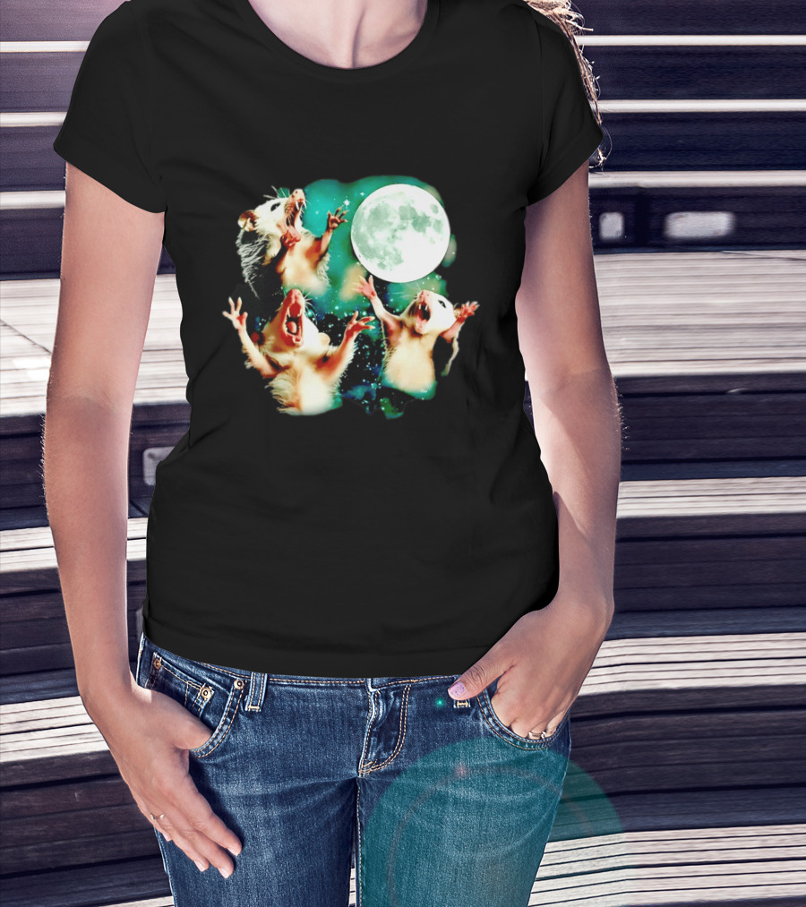 Screaming Opossums Howling At The Moon Opossum Moonlight Night Sky T-Shirt