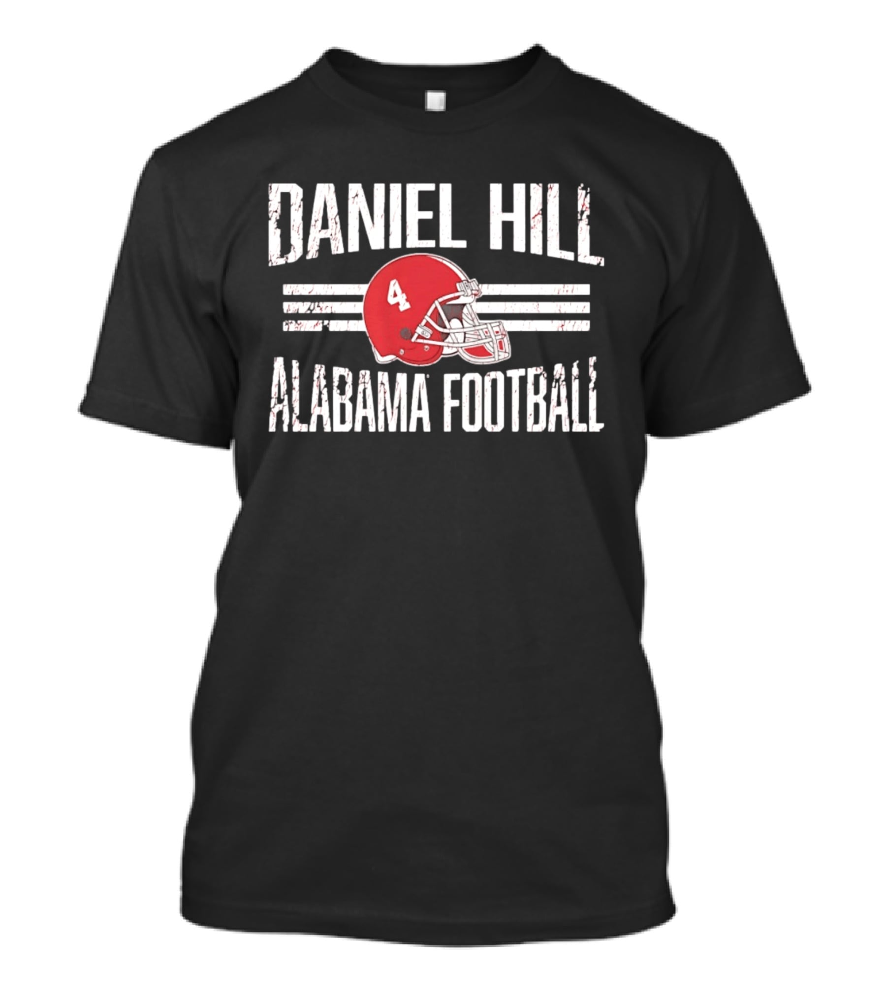 Daniel Hill Alabama Football Number 4 Red Helmet Distressed T-Shirt