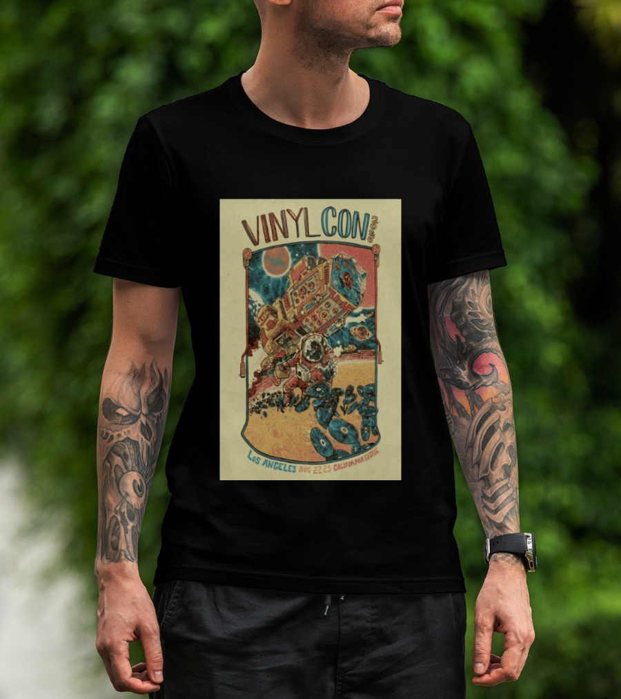 VinylCon Los Angeles August 22 23 2026 California Festival Space Astronaut Turntable T-Shirt