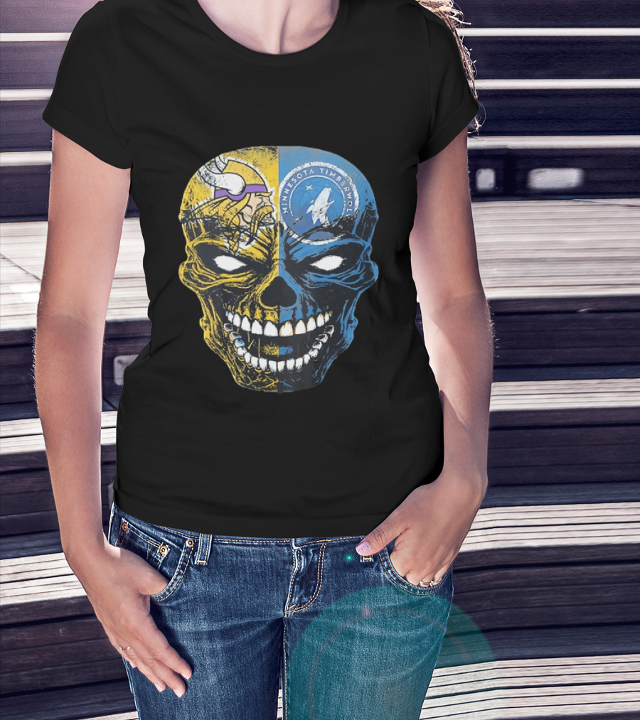 Minnesota Vikings Timberwolves Skull Mashup T-Shirt