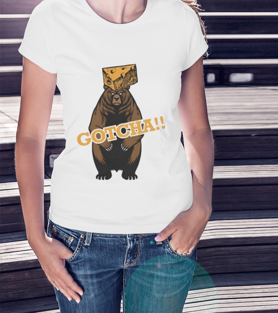 Bear Cheese Head Gotcha Green Bay Packers Fan T-Shirt