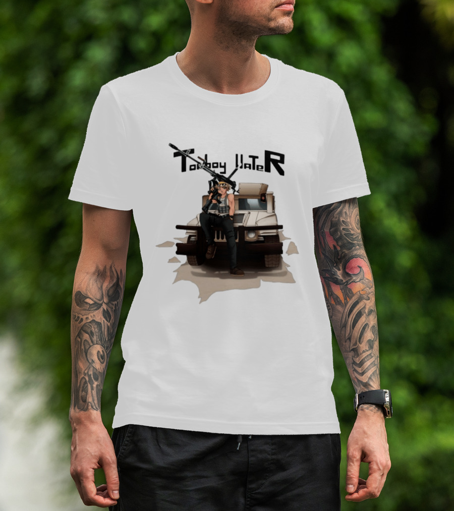 Tomboy Hater Anime Character With Gun And Armored Vehicle T-Shirt