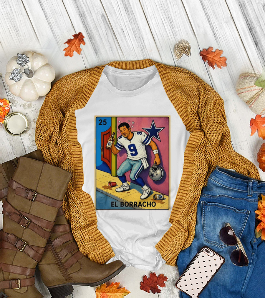 Tony Romo Dallas Cowboys El Borracho Loteria Card 25 T-Shirt